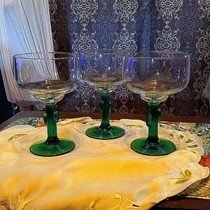 3 large artisan made hand blown margarita glasses